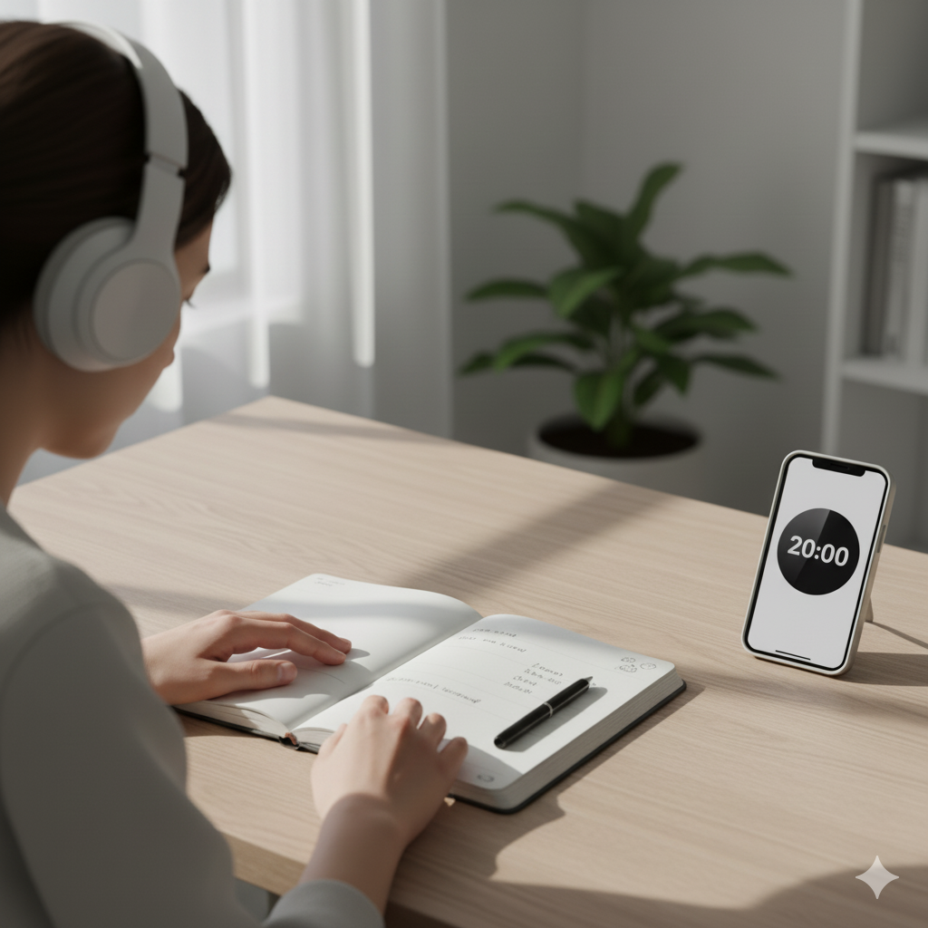 Personne créant une routine d’anglais de 20 minutes par jour.